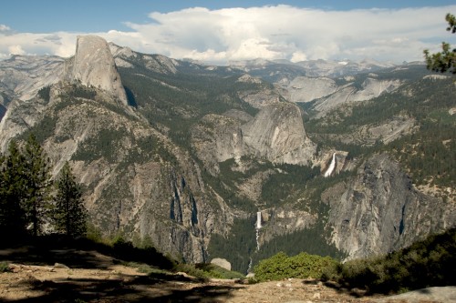 half dome and falls from glacier point